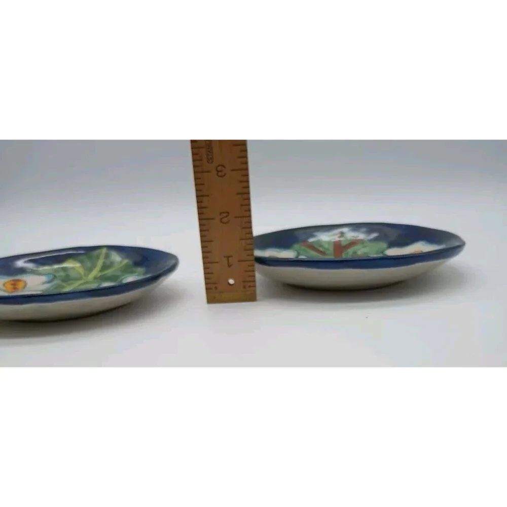 Talavera Calla Lily Hand Painted Mexico Coaster Appetizer Plate Set Of 2